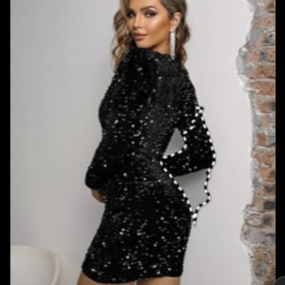 Black Sequin Long Sleeve Bodycon Dress